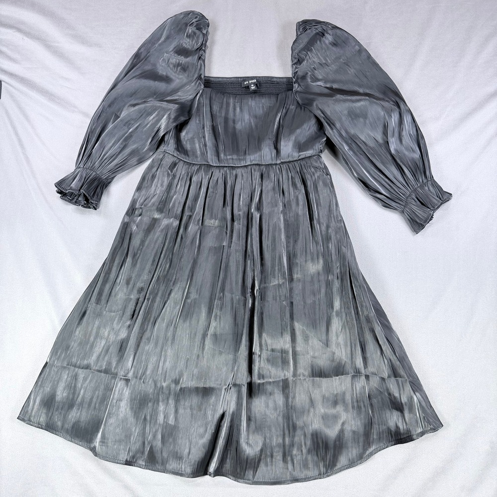 Blu Pepper B2FD1060 Womens M Black Metallic Puff Sleeve Pleated Party Mini Dress